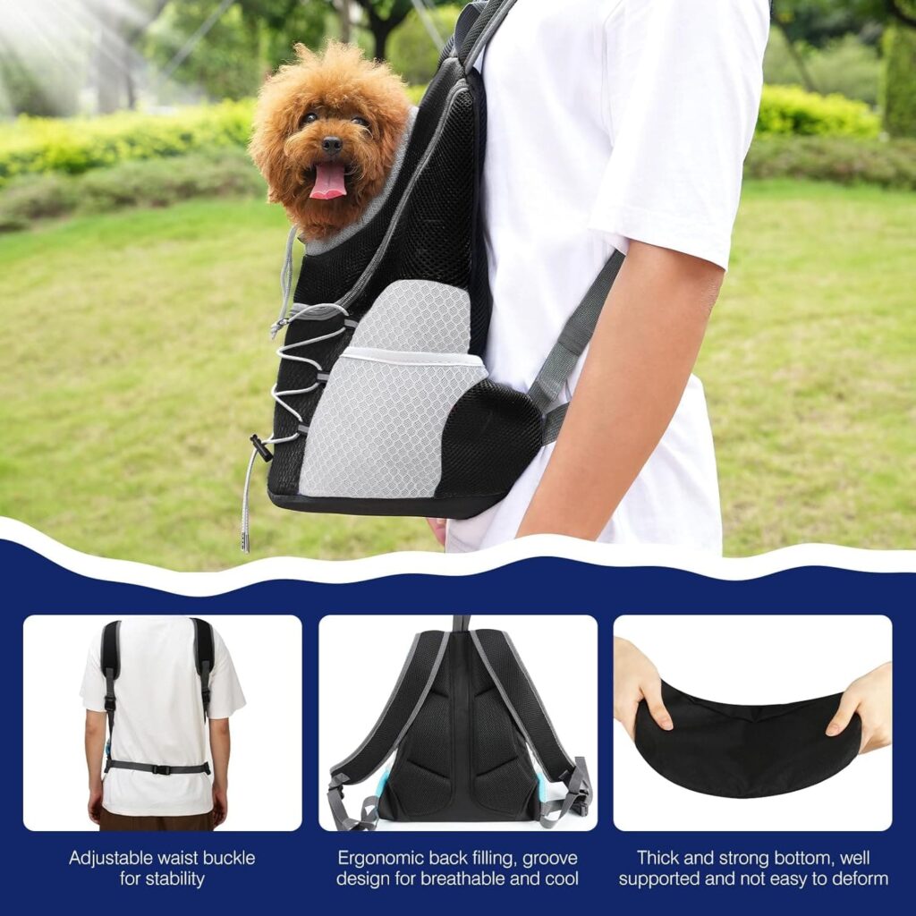 Pawaboo Mochila del Perros, Bolsa de Viaje para Mascotas con Abertura con Cordón Retráctil, Mochila Portadora de Mascotas Transpirable para Gatos Perros Pequeños Medianos, M, Negro