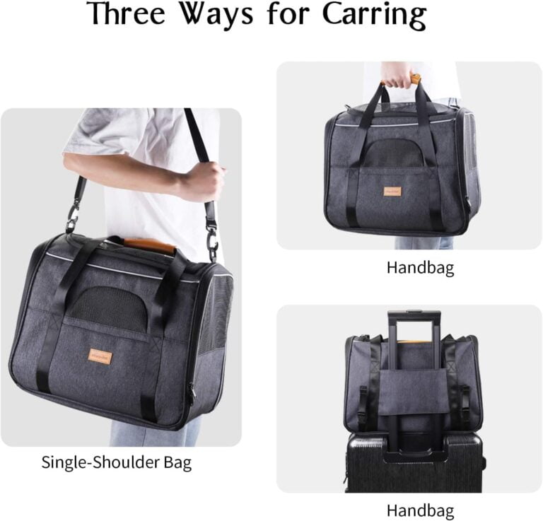 morpilot Transportín Perro Transportín Gato, Bolsa Transporte Transpirable para Mascota, Bolsa Perro Transporte con Correa de Hombro Ajustable y con Cojín Extraíble + Tazón (16.9 * 11.8 * 13 Inch)