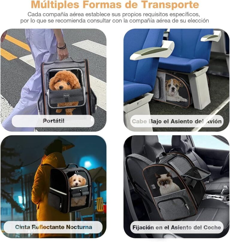 Lekespring Transportin Gato Extensible con 4 Entradas | Mochila Transpirable - Transportin Perro Pequeño con Arnés Interno - Carga Máxima 8kg - Impermeable - Gris