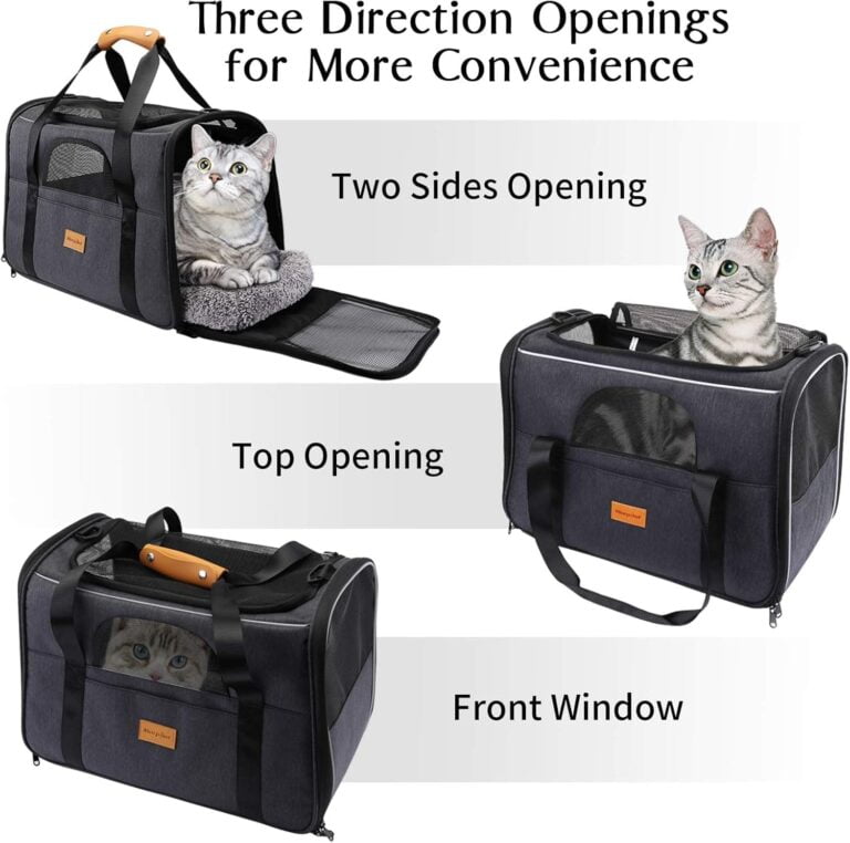 morpilot Transportín Perro Transportín Gato, Bolsa Transporte Transpirable para Mascota, Bolsa Perro Transporte con Correa de Hombro Ajustable y con Cojín Extraíble + Tazón (16.9 * 11.8 * 13 Inch)