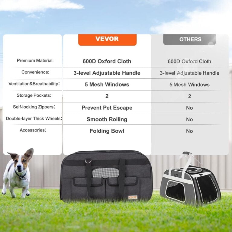 VEVOR Transportín para Mascotas con Ruedas Carga de 15,8kg Maleta para Gatos 65x36x36 cm Transportador para Mascotas con Asa Telescópica Correa para Hombro Cremallera con Autocierre para Perros, Negro