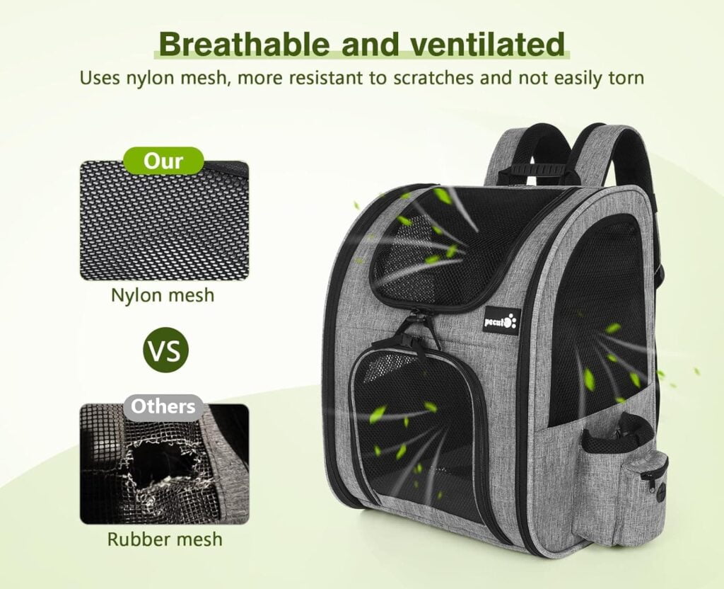 Pecute Transportin Mochila para Mascotas con Ventana de Malla, Bolsa portátil y Plegable para Gatos, Bolsa Transpirable y Ligera para Perros, Tela Oxford Impermeable con Gran Espacio Antideslizante