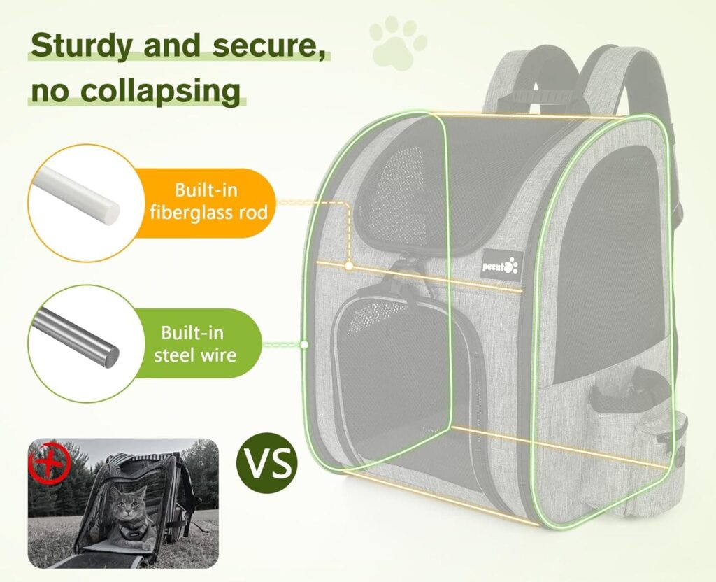 Pecute Transportin Mochila para Mascotas con Ventana de Malla, Bolsa portátil y Plegable para Gatos, Bolsa Transpirable y Ligera para Perros, Tela Oxford Impermeable con Gran Espacio Antideslizante