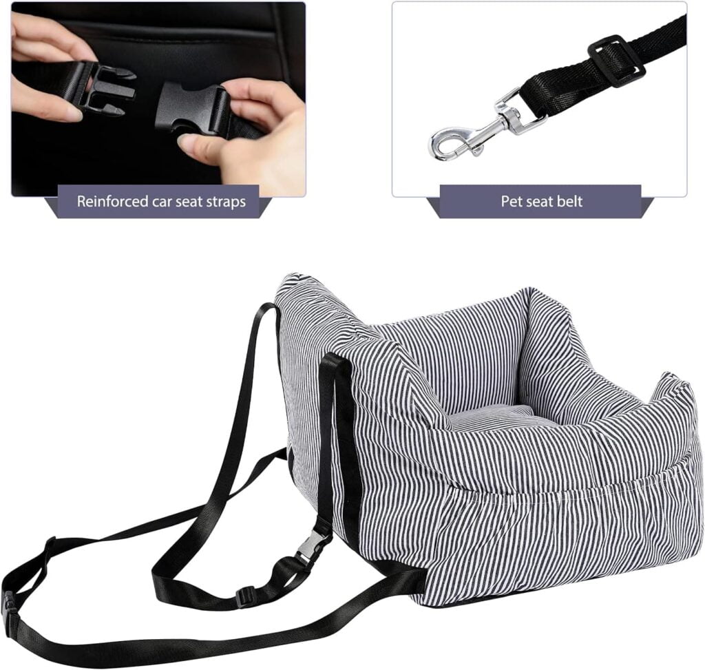 PETEPELA Asiento de coche para perros con cinturón de seguridad estable, suave para perros, resistente al agua, antideslizante, para perros pequeños y medianos, color gris