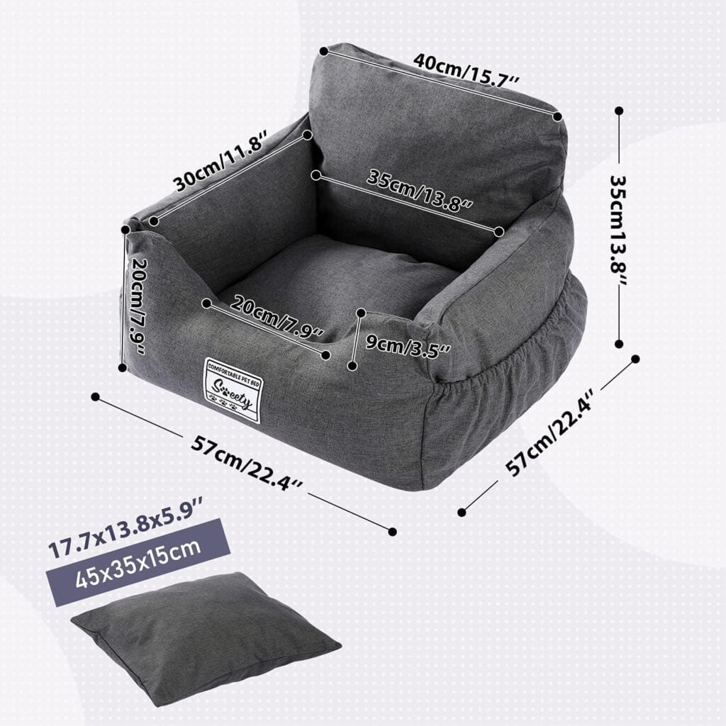 PETEPELA Asiento de coche para perros con cinturón de seguridad estable, suave para perros, resistente al agua, antideslizante, para perros pequeños y medianos, color gris