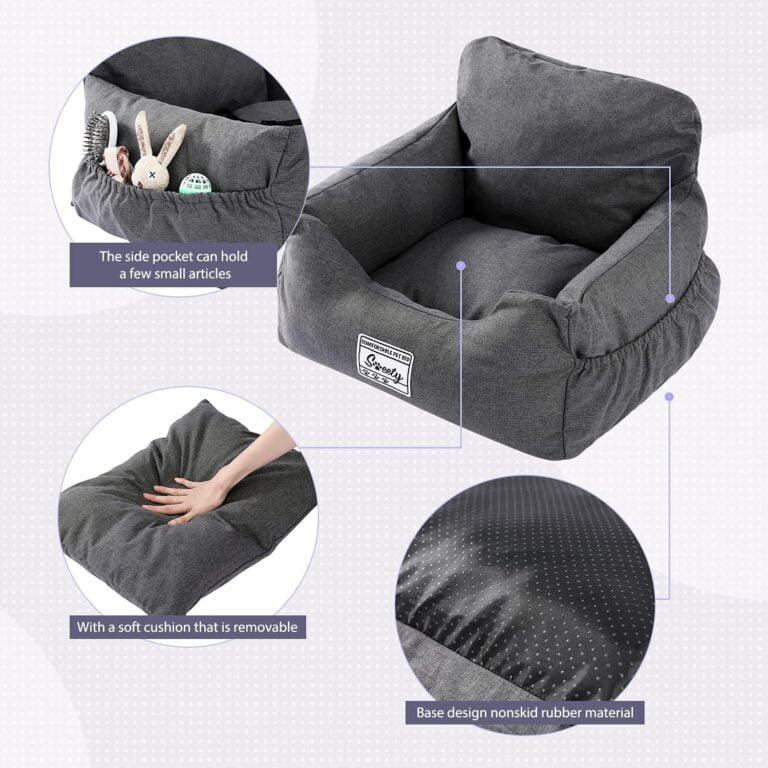 PETEPELA Asiento de coche para perros con cinturón de seguridad estable, suave para perros, resistente al agua, antideslizante, para perros pequeños y medianos, color gris