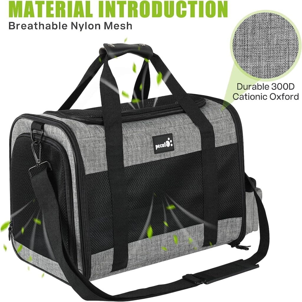 Pecute Bolso Transportín Gatos y Perros Carga Máxima 6 kg,Transporte Transpirable para Mascotas, Portador de Viaje con Correa de Hombro Ajustable, Transporte de Gato con Colchón Suave