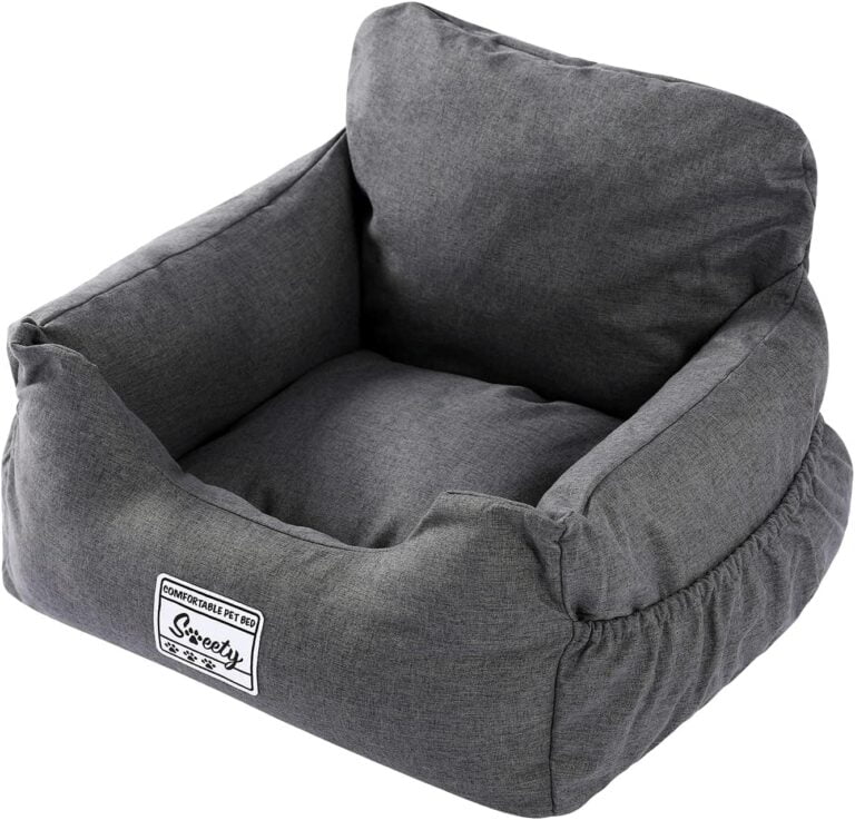 PETEPELA Asiento de coche para perros con cinturón de seguridad estable, suave para perros, resistente al agua, antideslizante, para perros pequeños y medianos, color gris