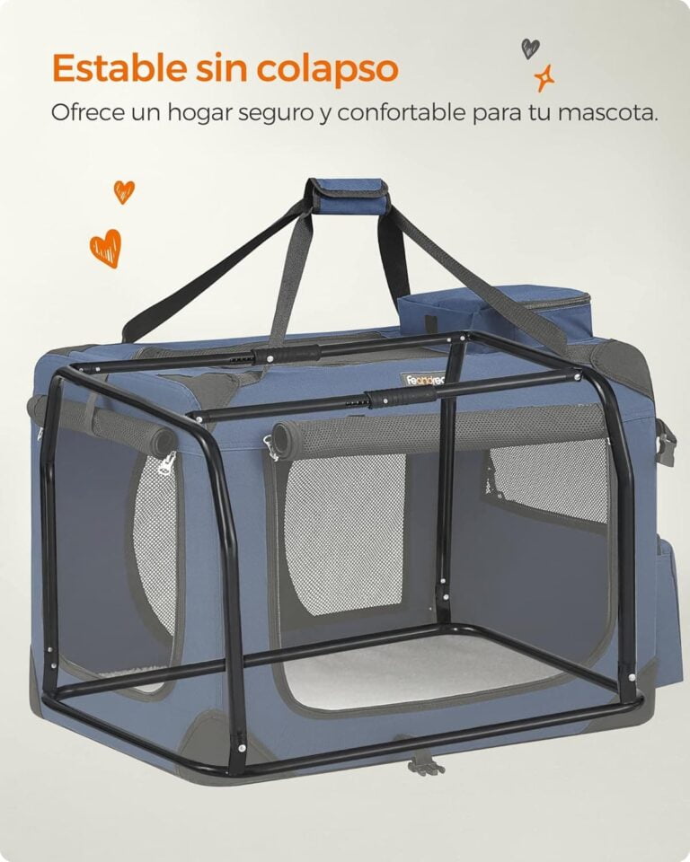 Feandrea Transportín para Gatos y Perros, Plegable, Tamaño L, Tela Oxford, Malla Transpirable, Portátil, Marco Metálico, con Asas y Bolsillos, 70 x 52 x 52 cm, Azul Oscuro PDC70Z