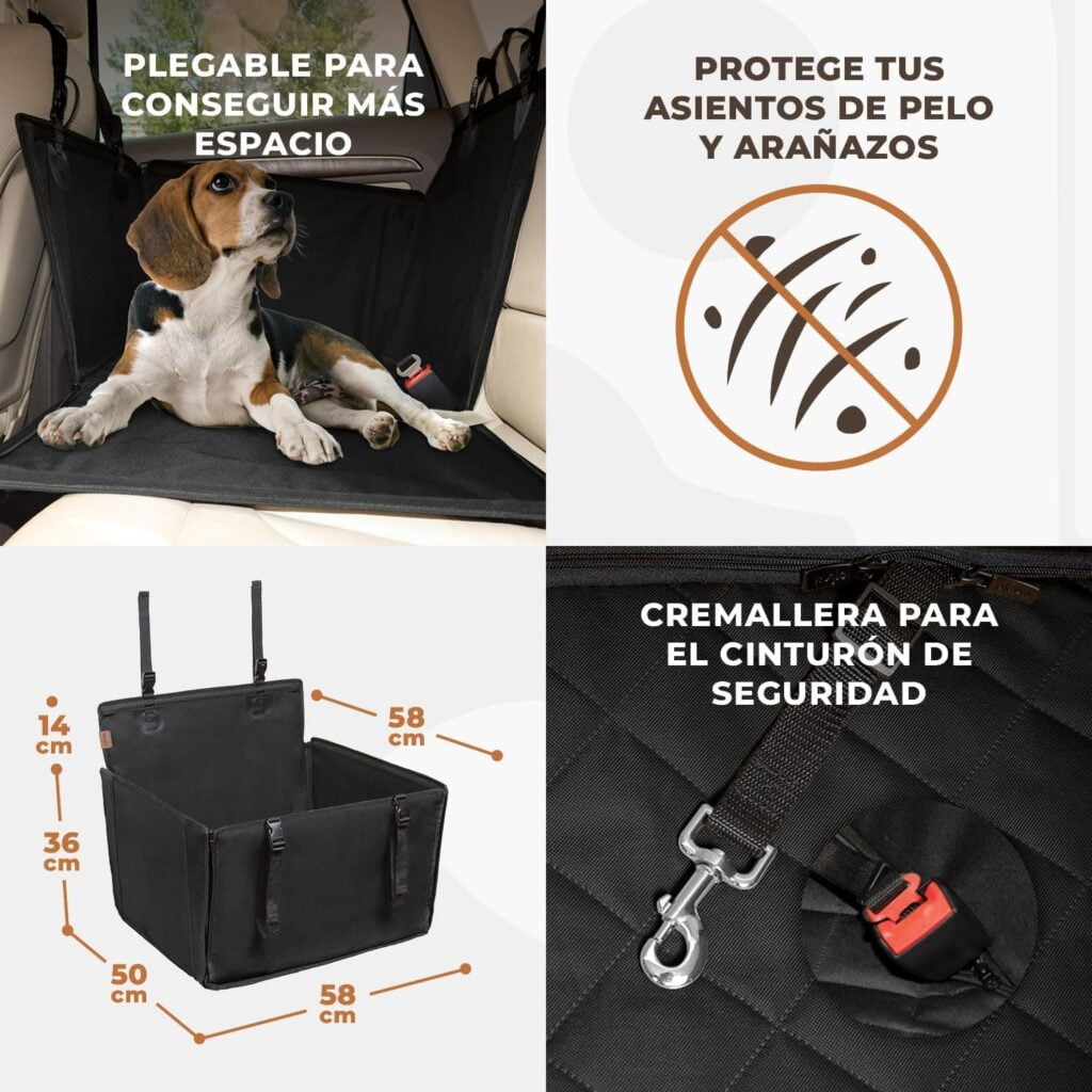 Asiento de Coche para Perro Extra Estable – Asiento Reforzado para Perros de tamaño Mediano con 4 Correas de sujeción, Robusto e Impermeable Asiento de Coche para Mascotas para Asiento Posterior