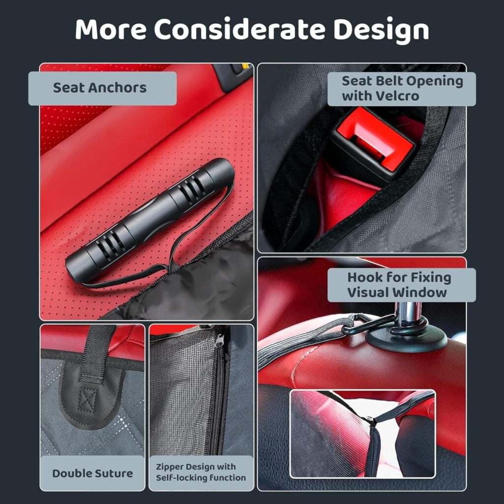 KYG Funda Perros Coche Cubierta de Asiento para Mascota Impermeable y Resistente Protector Coche con Ventana de Malla Visible y Cremallera Protector Completo Asiento Trasero y Puertas