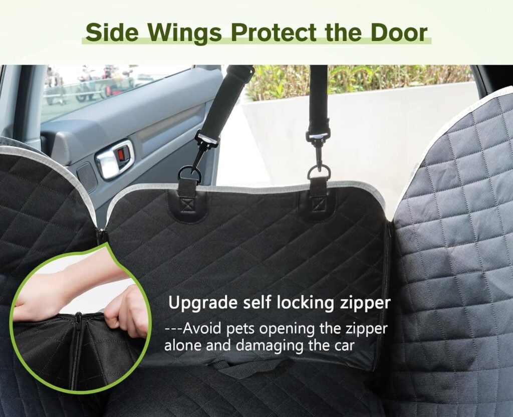 Pecute Funda Perros Coche, Funda de Asiento para Perros Impermeable y Resistente, Protector Coche Perros con Rejilla Flexible Pasar Aire, Universal para SUV, Camión, Transportar y Viaje (Negro)