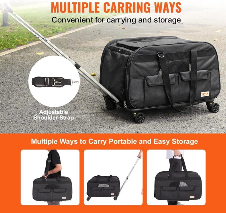 VEVOR Transportín para Mascotas con Ruedas Carga de 15,8kg Maleta para Gatos 65x36x36 cm Transportador para Mascotas con Asa Telescópica Correa para Hombro Cremallera con Autocierre para Perros, Negro