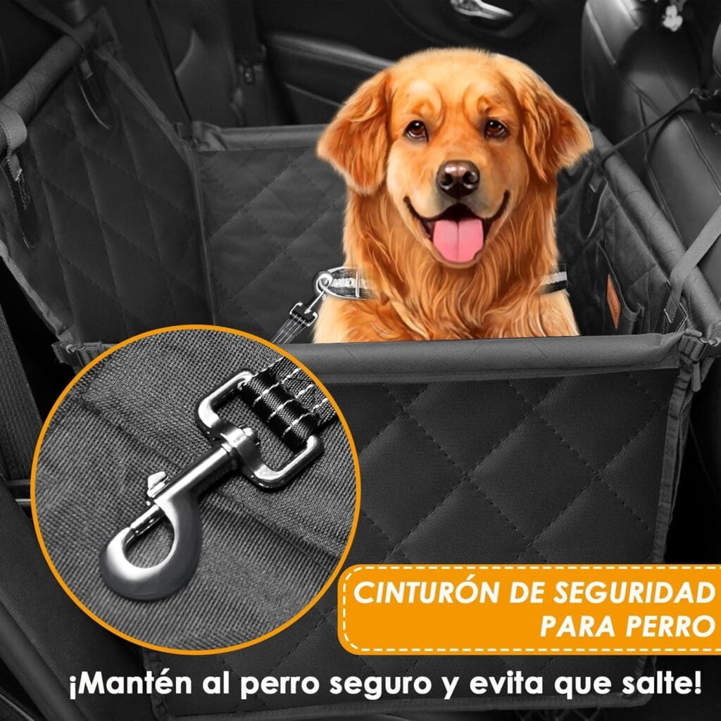 Looxmeer Asiento Coche Perro, Refuerzo de Coche para Perros Pequeñas Impermeable para Viaje, Excursión, Funda Asiento Trasero Oxford 600D Soporte PVC, con Cinturón de Seguridad, 58x50x38 cm