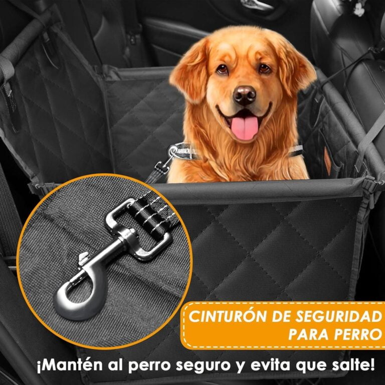 Looxmeer Asiento Coche Perro, Refuerzo de Coche para Perros Pequeñas Impermeable para Viaje, Excursión, Funda Asiento Trasero Oxford 600D Soporte PVC, con Cinturón de Seguridad, 58x50x38 cm