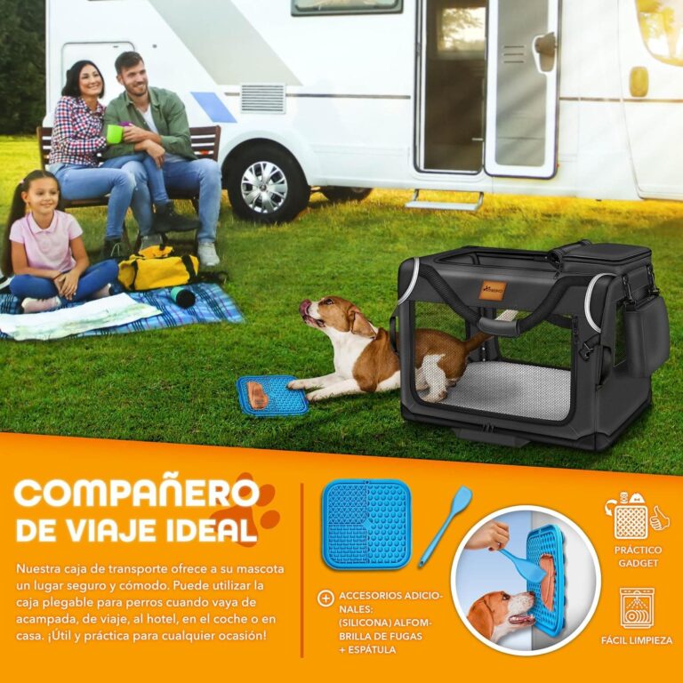 TRESKO® Caja Plegable para Perros con Alfombrilla para Fugas, espátula y Reflectores XXL 92 x 63 x 63 cm, para Perros y Gatos, Caja de Transporte para Perros pequeños y Grandes