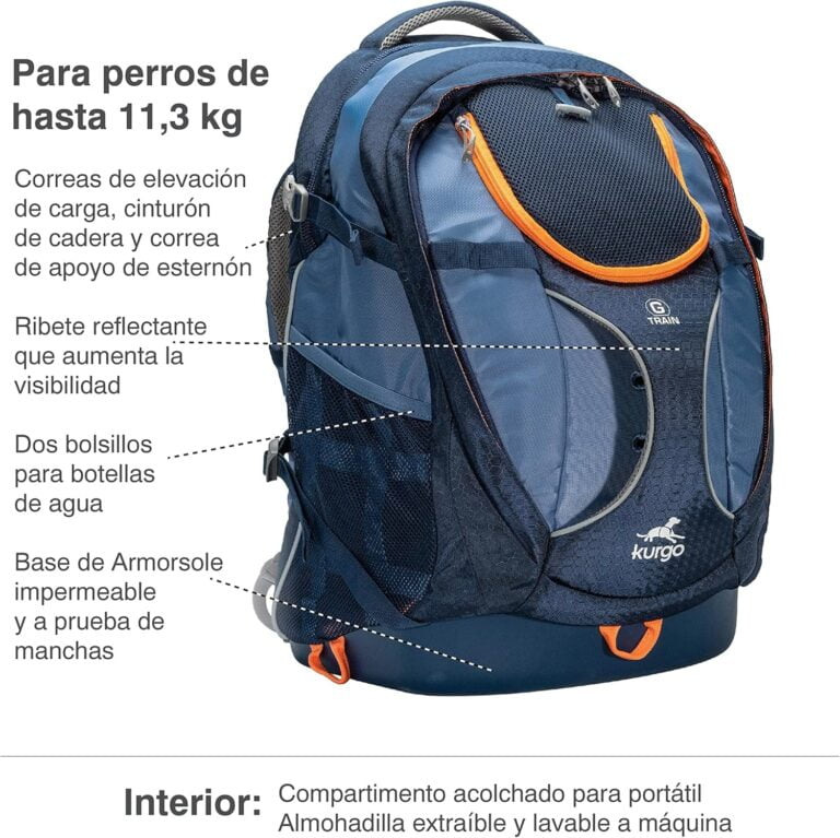 Kurgo G-Train, Mochila para Perros Pequeños y Gatos, Transportín, Base Impermeable, Viajes y Excursiones, Azul Marino