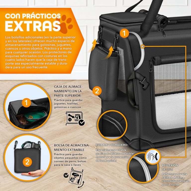 TRESKO® Caja Plegable para Perros con Alfombrilla para Fugas, espátula y Reflectores XXL 92 x 63 x 63 cm, para Perros y Gatos, Caja de Transporte para Perros pequeños y Grandes