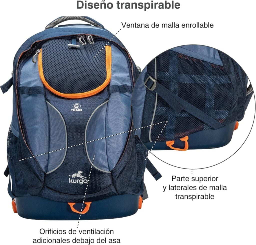 Kurgo G-Train, Mochila para Perros Pequeños y Gatos, Transportín, Base Impermeable, Viajes y Excursiones, Azul Marino