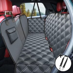 KYG Funda Perros Coche Cubierta de Asiento para Mascota Impermeable y Resistente Protector Coche con Ventana de Malla Visible y Cremallera Protector Completo Asiento Trasero y Puertas