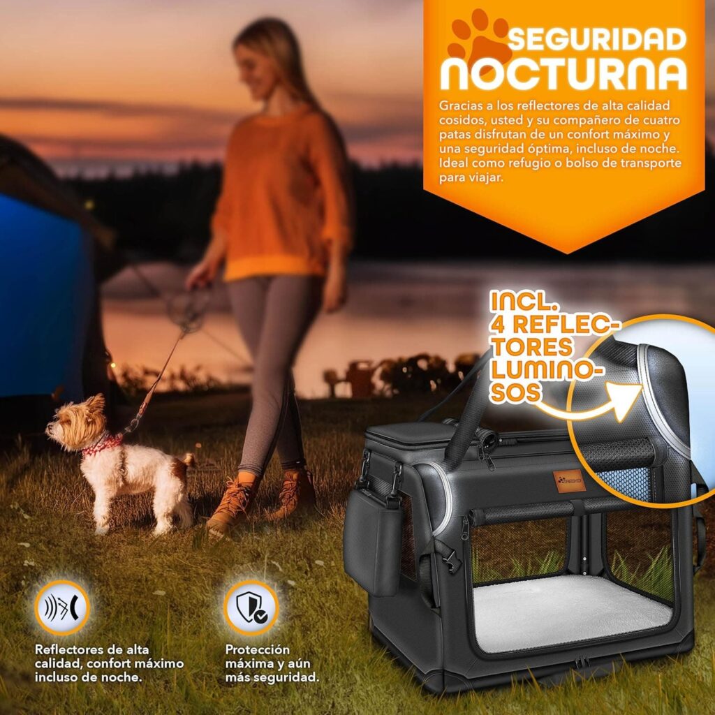 TRESKO® Caja Plegable para Perros con Alfombrilla para Fugas, espátula y Reflectores XXL 92 x 63 x 63 cm, para Perros y Gatos, Caja de Transporte para Perros pequeños y Grandes