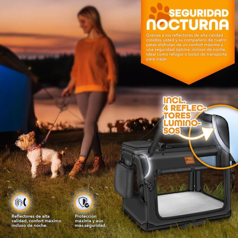TRESKO® Caja Plegable para Perros con Alfombrilla para Fugas, espátula y Reflectores XXL 92 x 63 x 63 cm, para Perros y Gatos, Caja de Transporte para Perros pequeños y Grandes