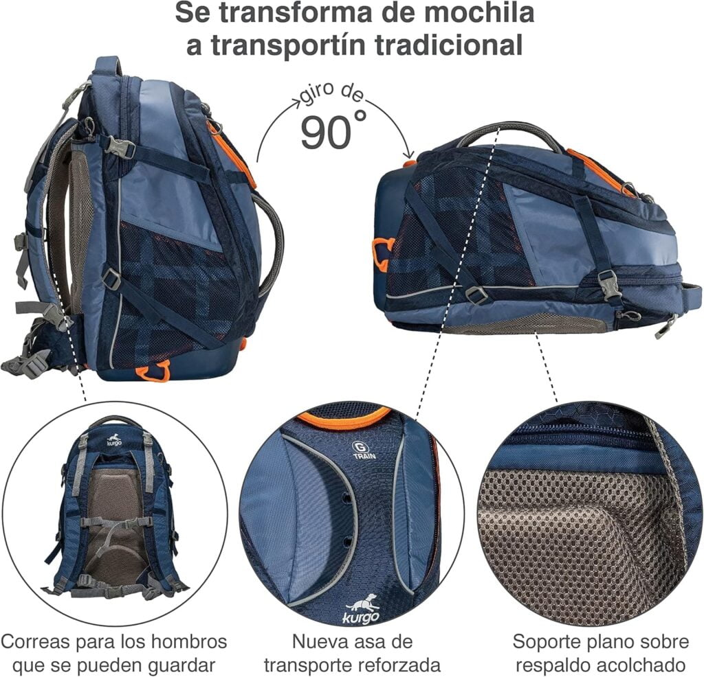 Kurgo G-Train, Mochila para Perros Pequeños y Gatos, Transportín, Base Impermeable, Viajes y Excursiones, Azul Marino