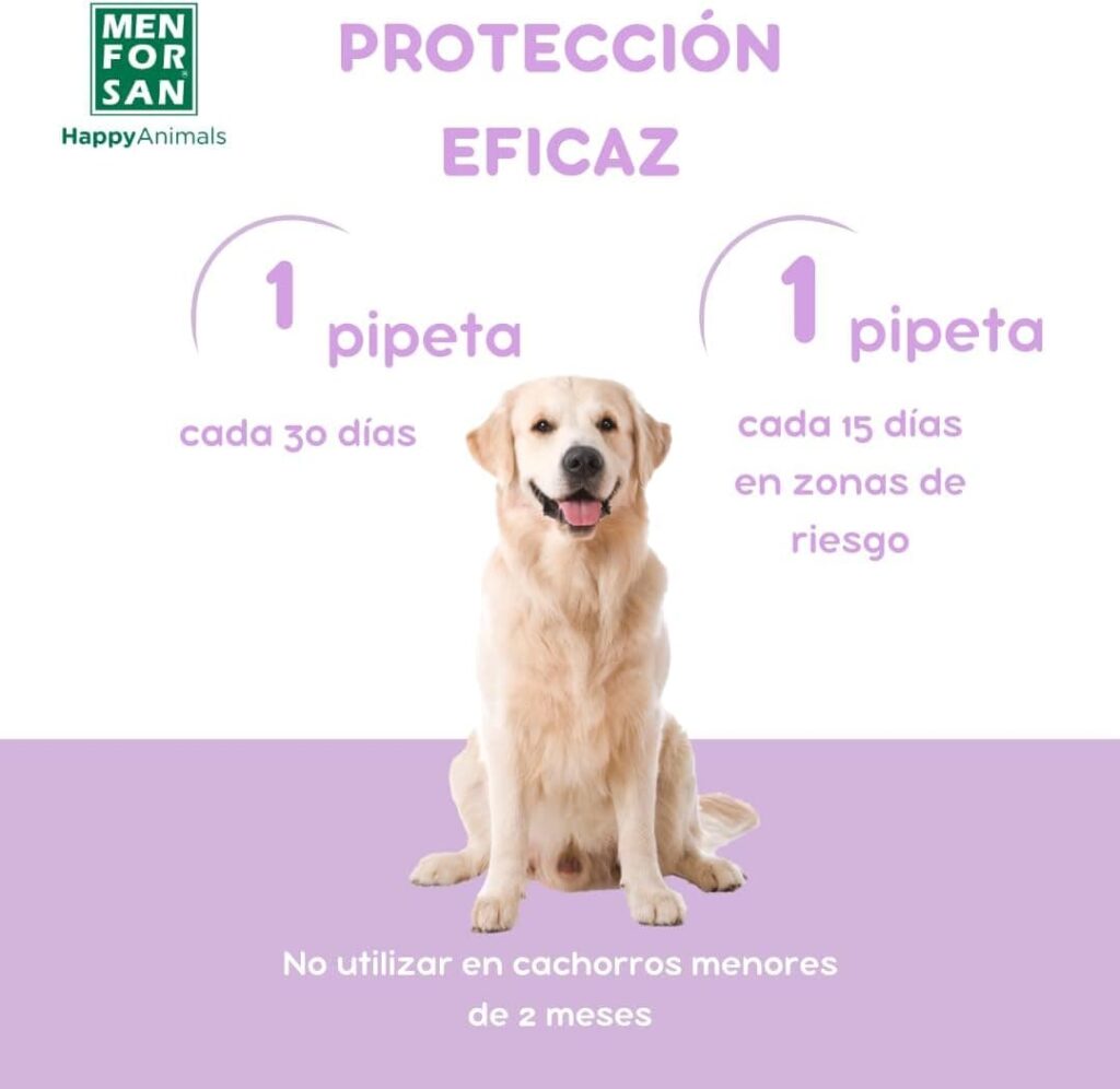 MENFORSAN Pipetas Anti-Insectos para Perros con Margosa, Geraniol y Lavandino, contra Pulgas, Garrapatas y Mosquitos (incluido Flebótomo), Estuche con 2 unidades, 1,5 ml