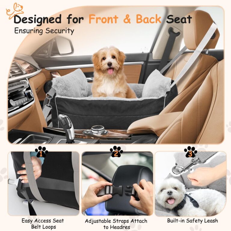 Nobleza Asiento de Coche para Perros Pequeños, Asiento Elevador para Perros con Cojín Reversible y Bolsa de Almacenamiento, Cama Perro Coche Lavable, Adecuada para Uso en Invierno, L58×W56×H33cm