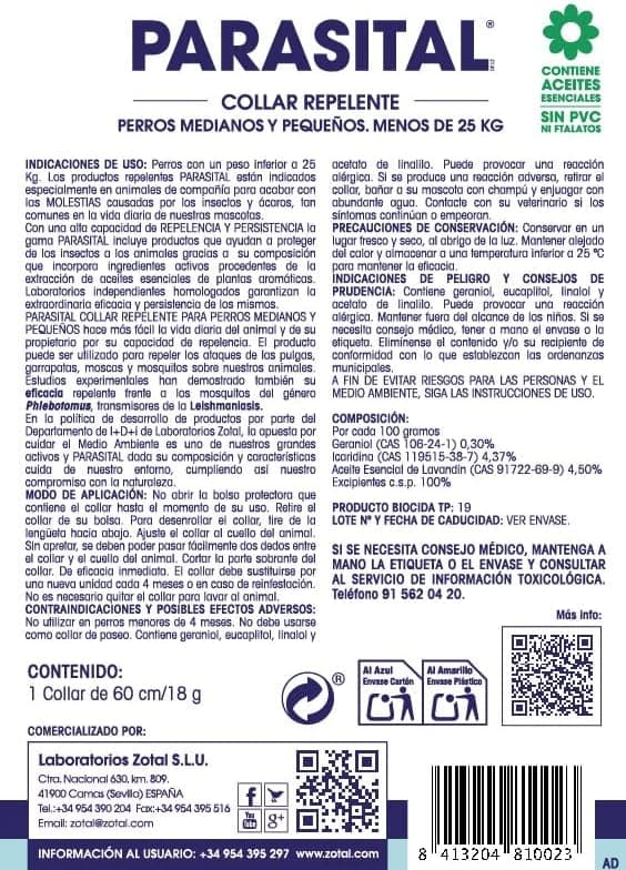 Zotal Parasital Collar para Perros, 60 cm, BLANCO