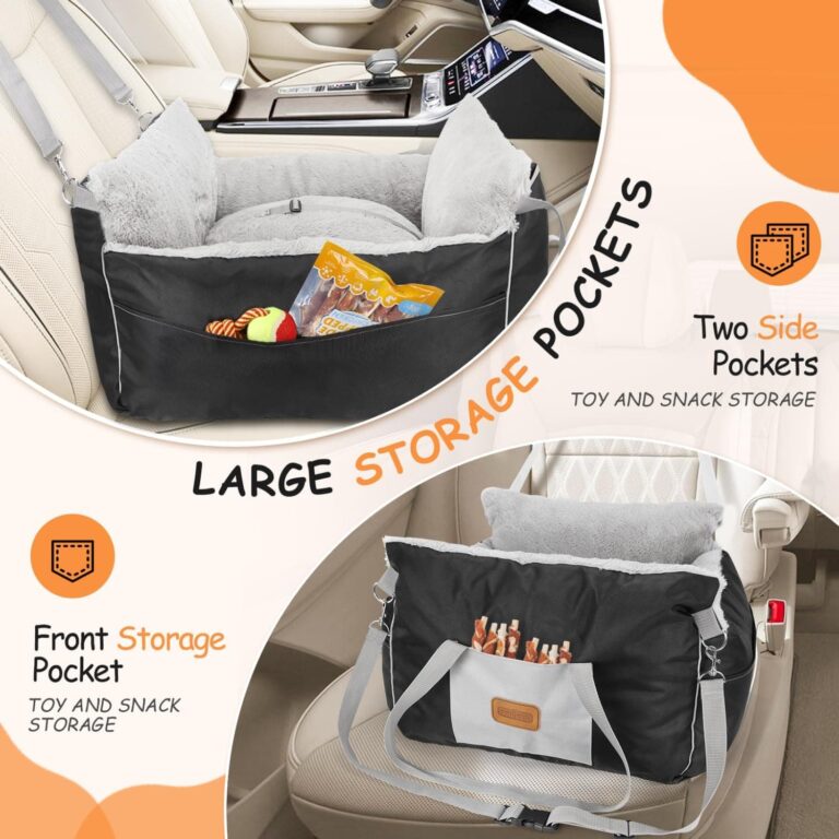 Nobleza Asiento de Coche para Perros Pequeños, Asiento Elevador para Perros con Cojín Reversible y Bolsa de Almacenamiento, Cama Perro Coche Lavable, Adecuada para Uso en Invierno, L58×W56×H33cm