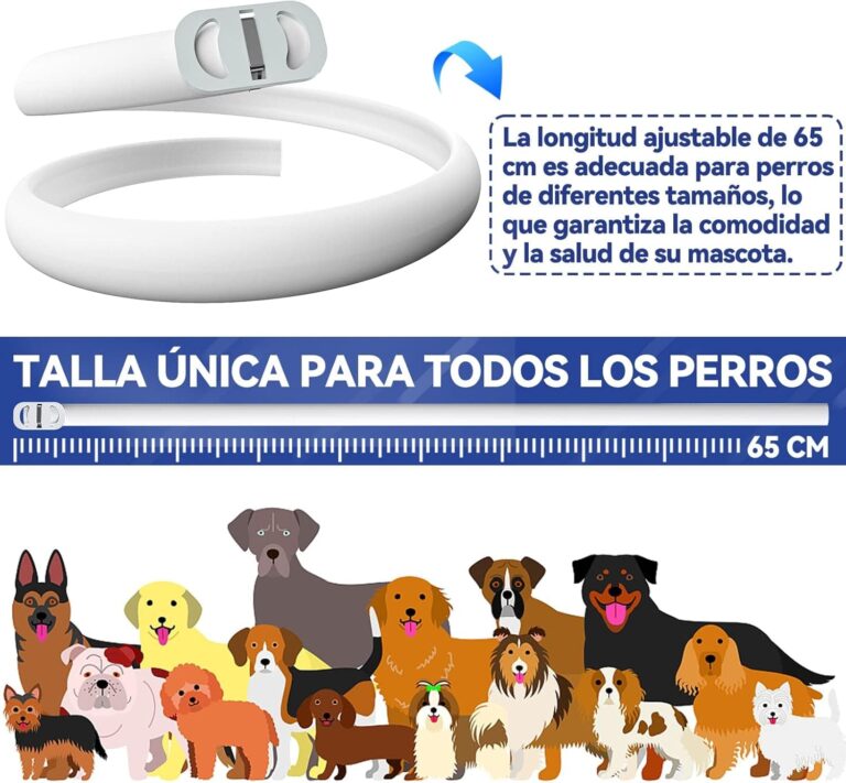 Collar Antiparasitario Perros, Seguro y Eficaz Antipulgas Hecho de Aceites Esenciales 100%, de 12 Meses de Eficacia de Todos Los Tamaños