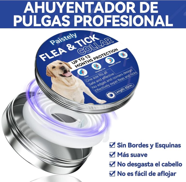 Collar Antiparasitario Perros, Seguro y Eficaz Antipulgas Hecho de Aceites Esenciales 100%, de 12 Meses de Eficacia de Todos Los Tamaños