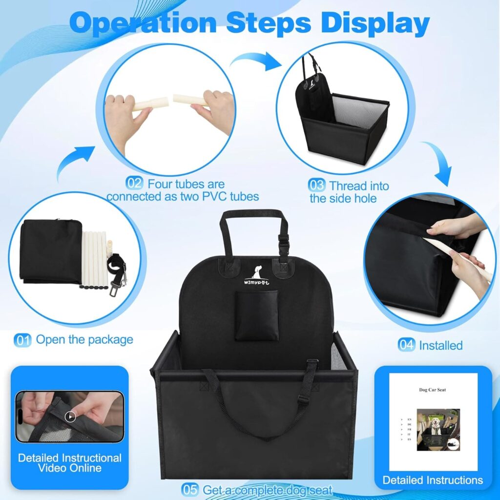 Wimypet Impermeable Protector de Asiento de Coche para Mascota, Asiento del Coche de Seguridad para Perros Gatos, Material Oxford 600D PVC Inferior con Cinturón de Seguridad para Viaje - 59x49x46 cm