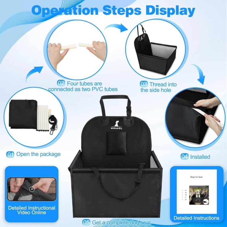 Wimypet Impermeable Protector de Asiento de Coche para Mascota, Asiento del Coche de Seguridad para Perros Gatos, Material Oxford 600D PVC Inferior con Cinturón de Seguridad para Viaje - 59x49x46 cm