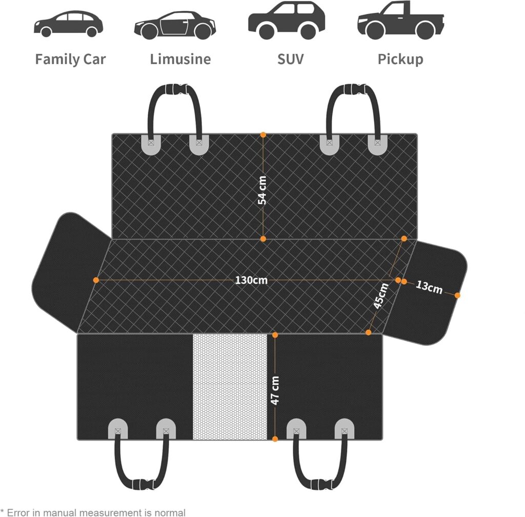 GXT Protector de Asiento Trasero para Perro, para Coches, SUV y Camiones, con Ventana de Malla, Material Antideslizante e Impermeable, Color Negro