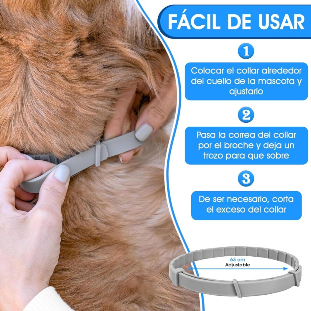 Collar Antiparasitos Perros Natural Repelente Frente a Pulgas,Garrapatas y Mosquitos,Tamaño Ajustable e Impermeable para Mascota Pequeño Mediano Grandes