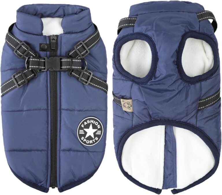 Chaqueta de Invierno para Perros a Prueba de Viento Impermeable 2 en 1 Abrigo para Clima frío Chaleco para Perros arnés Cachorro Chaqueta cálida de Invierno,Azul,XXL