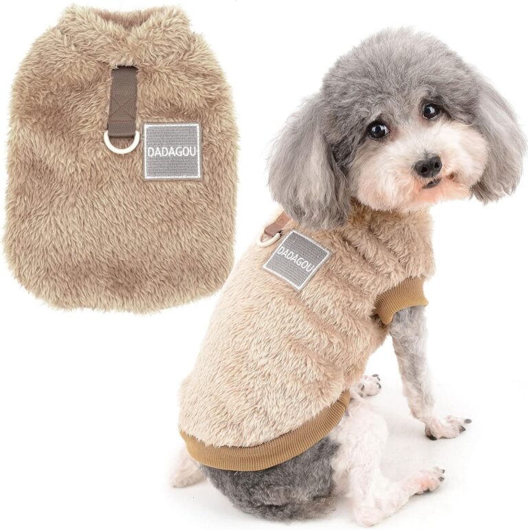 Zunea Abrigo Chaqueta para Perros Pequeños Invierno Ropa de Forro Polar Cálida Suave Mullida Jerséis para Cachorros con Anillo en D para Arnés Correa Ropa para Mascotas Chihuahua Gatos Marrón S