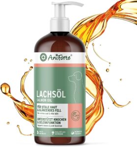 AniForte Aceite de Salmón para Perros 1 Litro - 100% Natural. Contiene Ácidos Grasos Omega 3, EPA, DHA Y Linolénico. Beneficioso para Huesos Fuertes y Pelaje Brillante