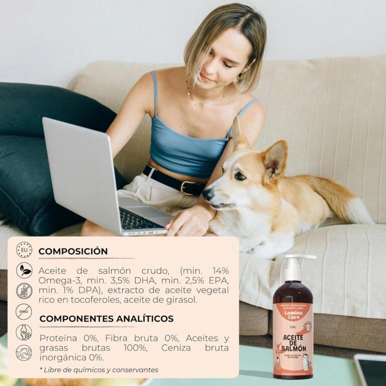 Lamina Care - Aceite De Salmon Perros y Gatos Enriquecido con Omega 3 y 6, EPA y DHA, Fórmula Avanzada Natural para Articulaciones Fuertes, Piel Sana y Pelaje Brillante (1000ml)