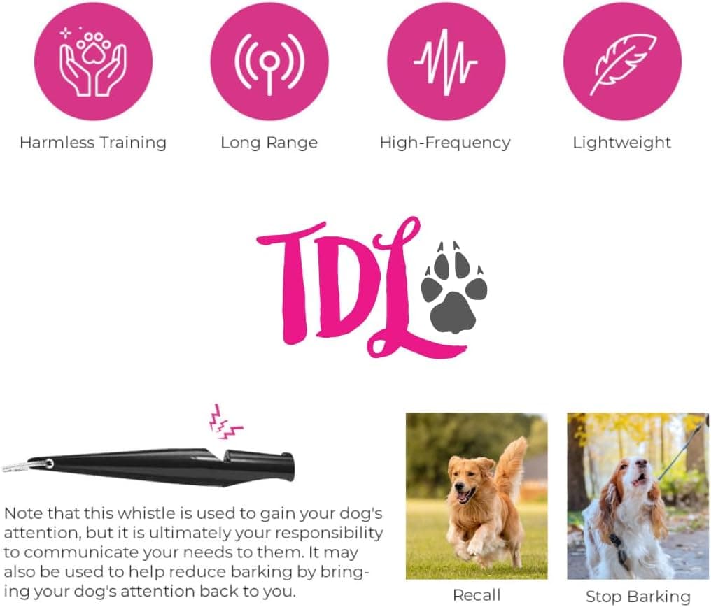 TDL - Silbato de entrenamiento para perros con cordón, silbato para perros con tono fuerte y sólido y sonido de gran alcance