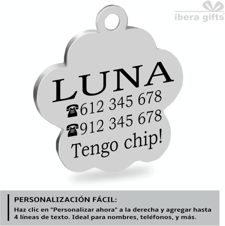 Ibera Gifts - Chapa Perro Grabada en Forma de Pata con Purpurina, Placa Perro Personalizada