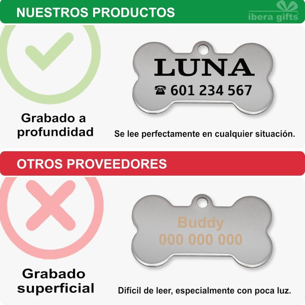 Ibera Gifts - Chapa Perro Grabada en Forma de Pata con Purpurina, Placa Perro Personalizada