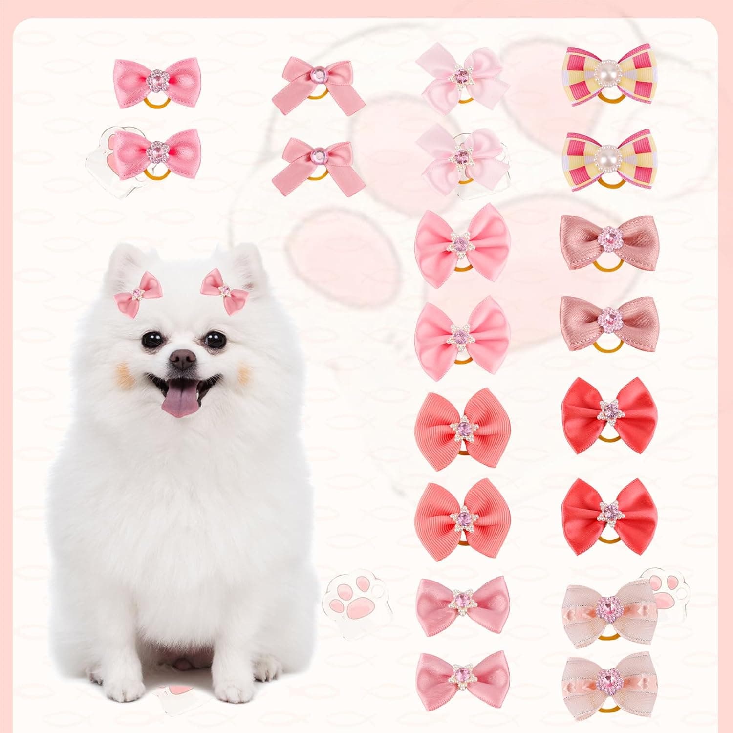 PEUTIER 20uds Lazos para Perros con Bandas de Goma, Elásticos Lazos para el Pelo de Perros Varios Estilos