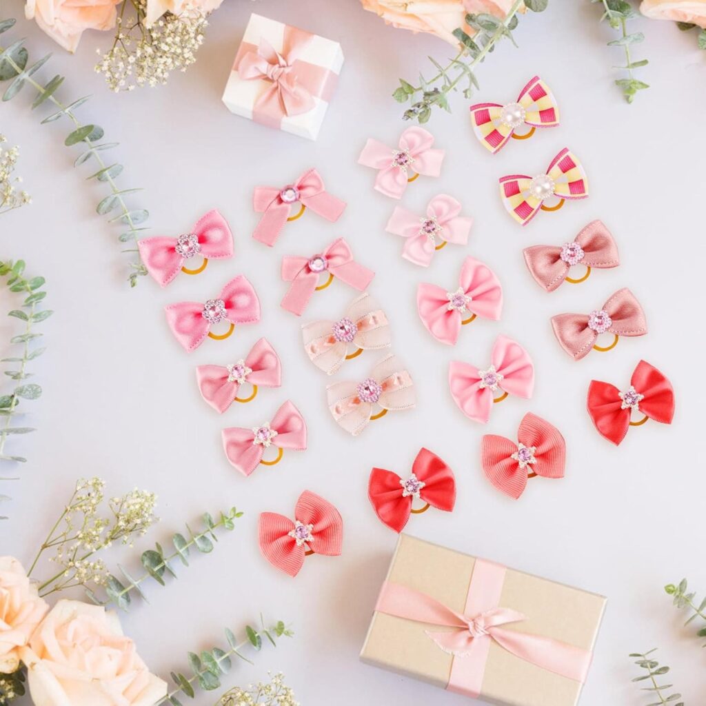 PEUTIER 20uds Lazos para Perros con Bandas de Goma, Elásticos Lazos para el Pelo de Perros Varios Estilos