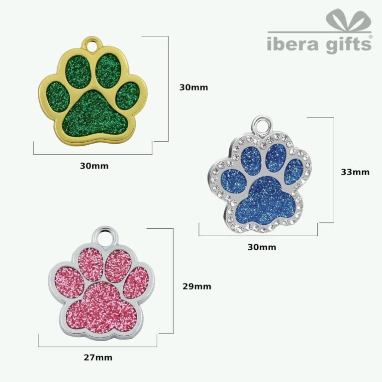 Ibera Gifts - Chapa Perro Grabada en Forma de Pata con Purpurina, Placa Perro Personalizada
