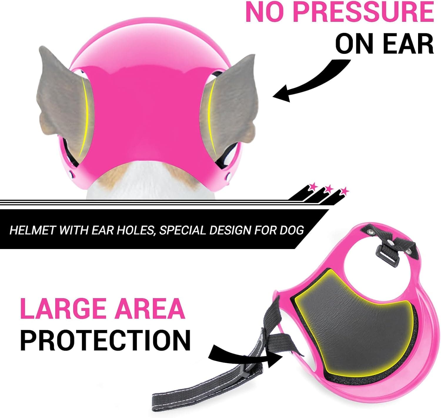 NAMSAN Casco para mascotas, casco para motocicleta, de acrilonitrilo butadieno estireno, sin presión en la oreja