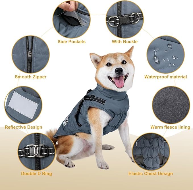Abrigo Invierno Perro, Abrigo Impermeable para Perros Resistente al Viento