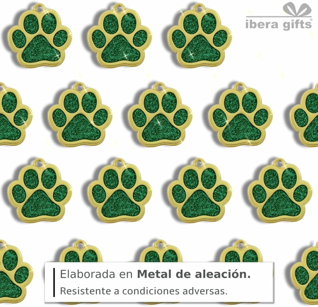 Ibera Gifts - Chapa Perro Grabada en Forma de Pata con Purpurina, Placa Perro Personalizada